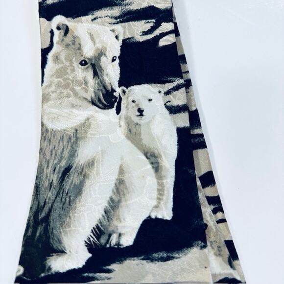 Endangered Species Men's Neck Tie Artic Polar Bears, Blk/White/Blu 100% Silk USA - Picture 4 of 14